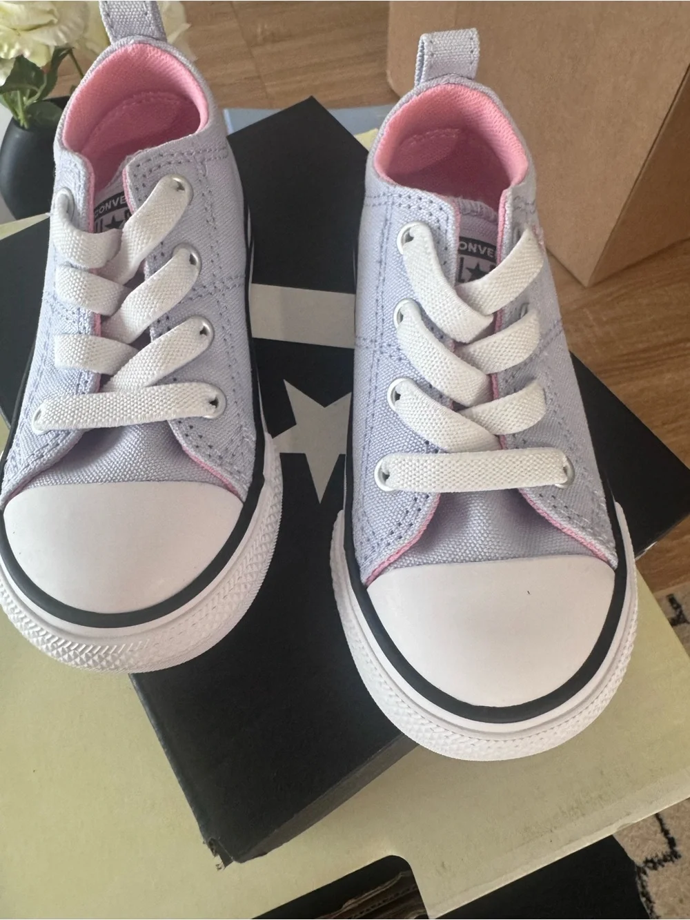 NIB Converse Kids Low-Top Canvas Sneakers in Lavender and Pink